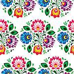 Repetitive colorful pattern on black background - Polish folk art print Wzory Lowickie