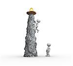 3d people - men, person climbing on cliff. Nest with gold egg
