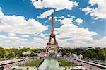 Wonderful Eiffel Tower and fountains of Trocadero with blue sky in Paris France