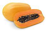 Papaya fruit with half isolated on white with clipping path