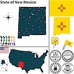 Vector set of New Mexico state with flag and icons on white background