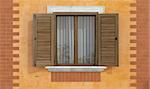 detail of an old house with wooden window with facing bricks - rendering