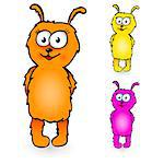 Funny fluffy cartoon character in three colors