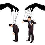 black hands shadow control two businessman actions