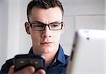 Young Man Working in Office, Mannheim, Baden, Wurttemberg, Germany