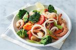 Plate of prawns, squid and vegetables