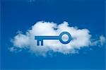 Digital composite of cloud with key shape cut out, secure cloud commitment