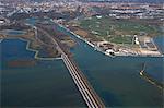 Aerial view of road bridge to Venice, Italy