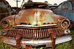 Close up of vintage car in scrap yard