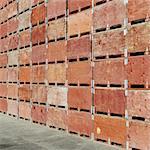 Large stack of fruit boxes for harvesting and storing apples, near Quincy