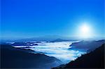 Sunrise behind Mountains and Sea of Clouds, Nara Prefecture, Japan