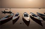 The sacred Ganges River at dawn, in Varanasi, India