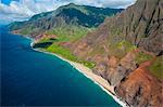 Aerial of the rugged Napali coast, Kauai, Hawaii, United States of America, Pacific