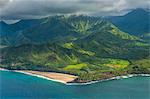 Aerial of the north shore of the island of Kauai, Hawaii, United States of America, Pacific