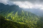 Aerial of the rugged interior of the island of Kauai, Hawaii, United States of America, Pacific