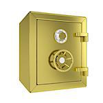 Closed gold safe. Isolated render on a white background