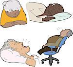 Various senior adults asleep over white background