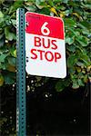 Red and White Sign marks route 6 and the stop to get on and off the bus