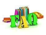 FAQ 3d inscription bright volume letter and textbooks on white background