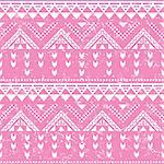 Vector seamless retro aztec ornament, vintage ethnic pattern in white on pink background