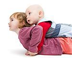 boy and girl looking to side isolated on white background