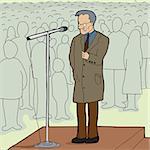 Mature man with microphone talking to audience