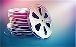 Vintage retro cinema film disk with tape. 3d rendered illustration