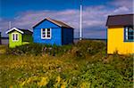 Field and Beach Huts, Aeroskobing, Aero Island, Jutland Peninsula, Region Syddanmark, Denmark, Europe