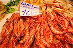 Prawns in Mercado Central (Central Market), Valencia, Spain, Europe