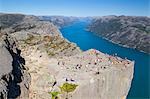 View over the Light Fjord from Preikestolen (Pulpit Rock), Light Fjord, Ryfylke, Rogaland, Norway, Scandinavia, Europe