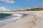 Beach and lighthouse List Ost, Ellenbogen, Sylt, North Frisian Islands, Nordfriesland, Schleswig Holstein, Germany, Europe