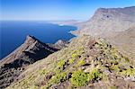 Rocky coastline, Anden Verde, West Coast with Puerto de las Nieves and Faneque Mountain, Tamadapa Natural Park, Gran Canaria, Canary Islands, Spain, Atlantic, Europe