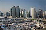 Futuristic skyscrapers downtown in Doha, Qatar, Middle East