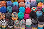 Traditional colourful woollen hats for sale in Rahba Kedima (Old Square), Marrakech, Morocco, North Africa, Africa