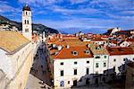 Looking down on the Stradun (Placa) from the Walls above the Pile Gate, Old City, UNESCO World Heritage Site, Dubrovnik, Croatia, Europe