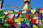 Prayer flags in front of Boudha (Bodhnath) (Boudhanath) Tibetan stupa in Kathmandu, UNESCO World Heritage Site, Nepal, Asia