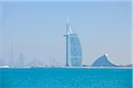 Burj Al Arab and Jumeirah Beach Hotel with Burj Khalifa in the background, Dubai, United Arab Emirates