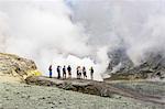 Visitors at an active andesite stratovolcano on White Island, North Island, New Zealand, Pacific