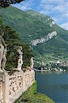 Terrace statues, Villa Barbonella, Lake Como, Italian Lakes, Lombardy, Italy, Europe