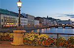 Restaurant on Sodra Hamngatan and Canal at dusk, Gothenburg, Sweden, Scandinavia, Europe