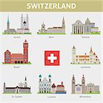 Switzerland. Symbols of cities. Vector set