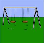 Cartoon illustration showing an abandoned playground swing set