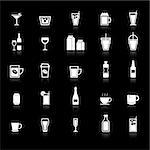 Drink icons with reflect on black background, stock vector