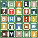 Drink flat icons on green background, stock vector