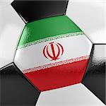 Close up view of a soccer ball with the Iranian flag on it