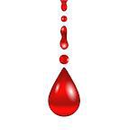 Illustration stream of blood falling down, isolated on white background - vector