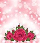 Illustration luxury background with bouquet of pink roses - vector