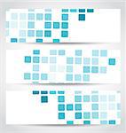 Illustration set blue mosaic tile cards - vector