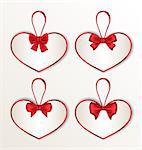 Illustration set elegance cards heart shaped with silk bows for Valentine Day - vector