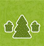 Illustration green paper cut-out christmas tree fnd gifts - vector